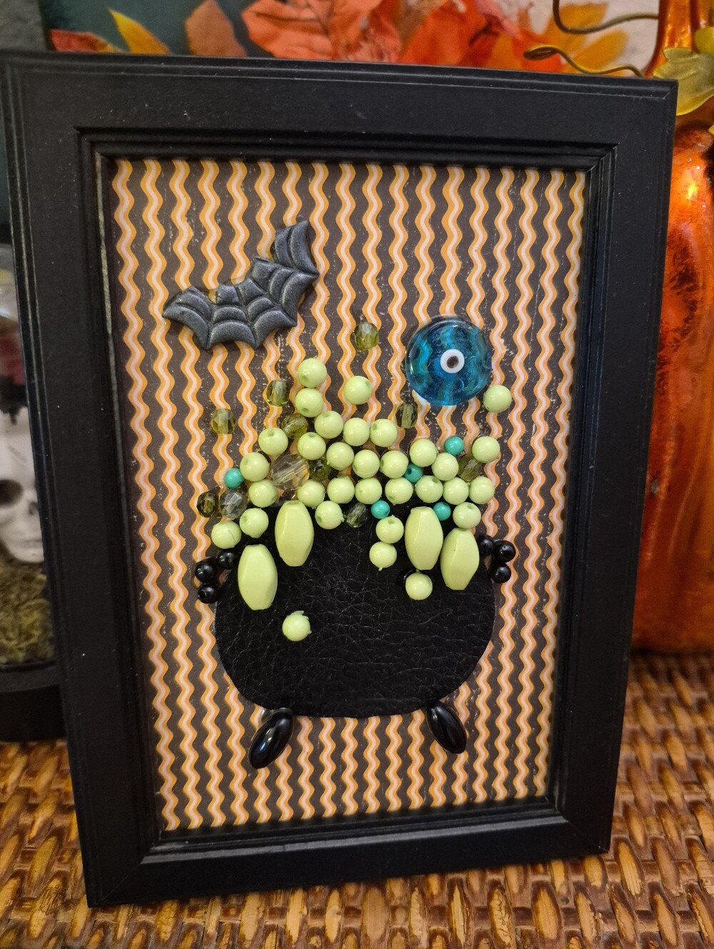 Halloween Cauldron Hand-Crafted Wall Art - Lime & Black 4×6